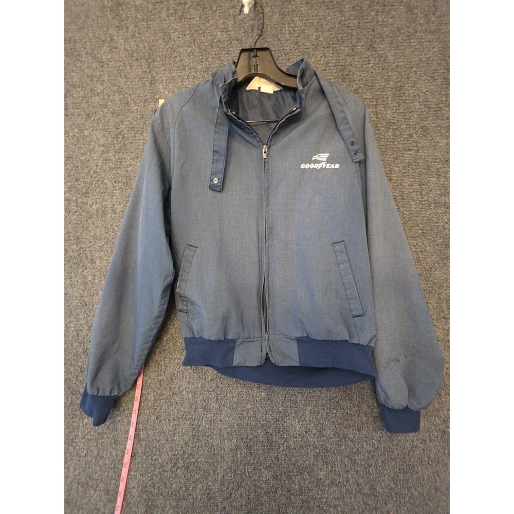 Vintage Goodyear Jacket Mens Medium Blue Chambray Bomber Official Racing Logo
